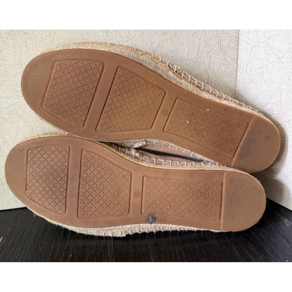 Tory Burch Logo Canvas Espadrille Flat Slip On Shoe Size 8.5 Cream - Picture 9 of 10